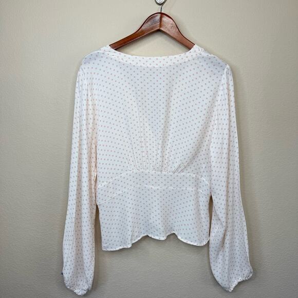 FREE PEOPLE Love Street Pink Ivory Polka Dot Long Sleeve Top Size L - Picture 3 of 15